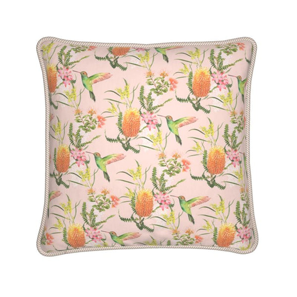 Australian Floral Silk Cushion - Peachy Pink