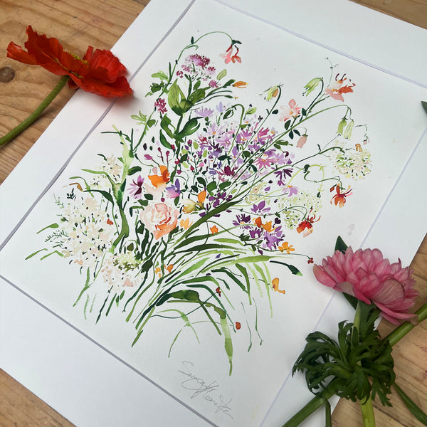 Summer Thornton Original Watercolour & Ink Artwork 'Wild Floral"