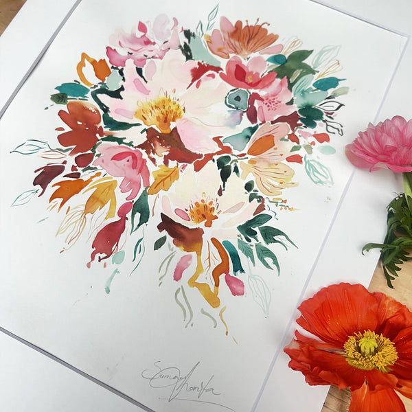 Summer Thornton Original Watercolour & Ink Artwork 'Rustic Blooms'