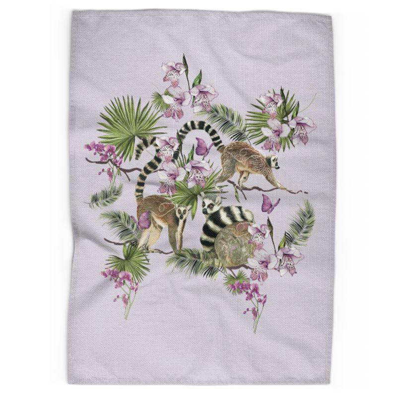 Lemurs Lilac Tea Towel