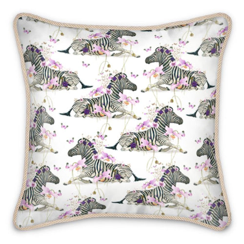 Floral Zebras Silk Cushion