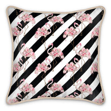 Load image into Gallery viewer, Floral Flamingo Black Stripe Silk Cushion