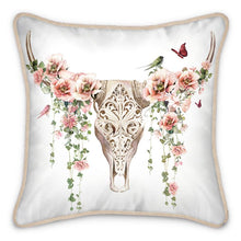 Load image into Gallery viewer, Floral Skull Silk Cushion