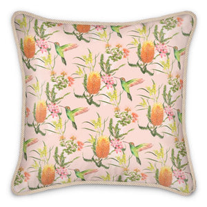 Australian Floral Silk Cushion - Peachy Pink