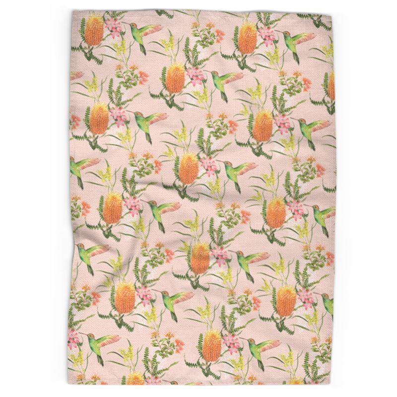 Australian Floral Tea Towel - Peachy Pink