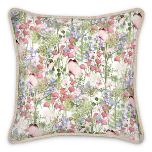 Pink Butterfly Floral Silk Cushion