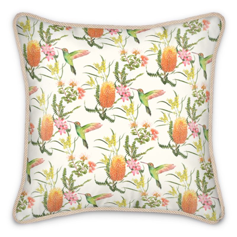 Australian Floral Silk Cushion - Creamy