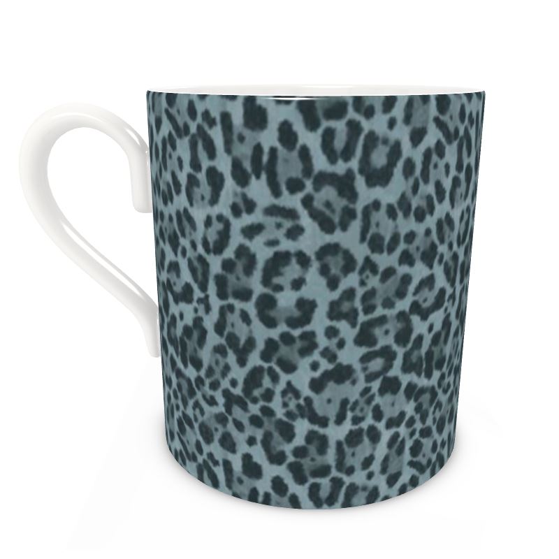 Petrol Blue Leopard Print Bone China Mug