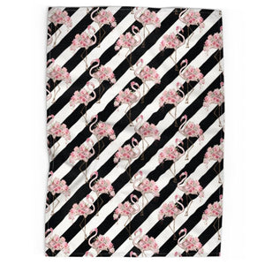 Floral Flamingos Black Stripe Tea Towel