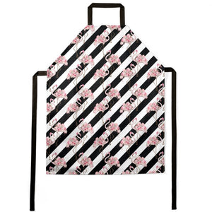 Floral Flamingos Black Stripe Apron