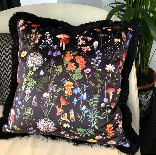 Wild Walk Silk Cushion - Dusky Black